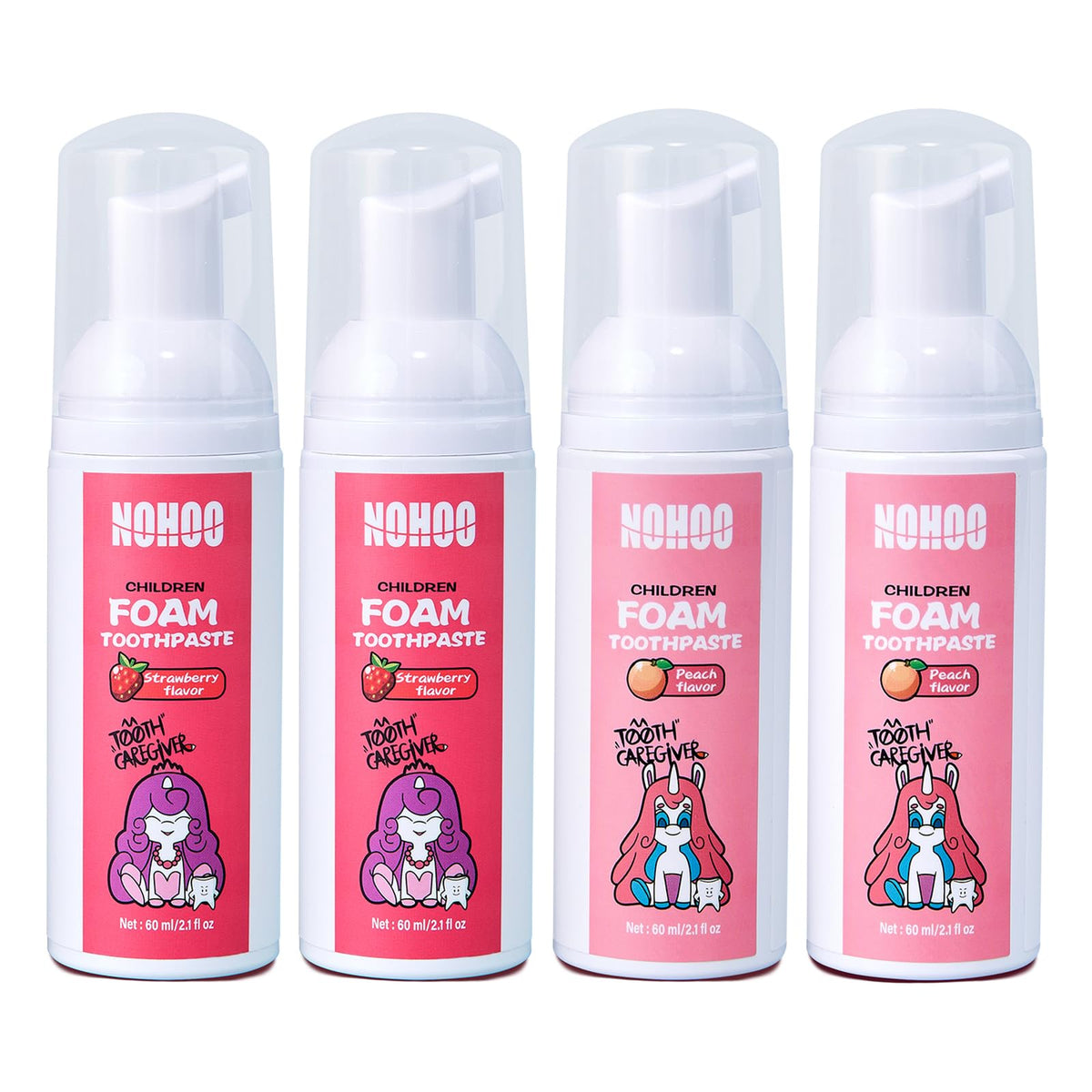 NOHOO fluoride-free foam toothpaste for kids strawberry packaging