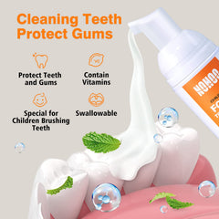 Close-up of NOHOO fluoride-free orange toothpaste foam