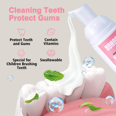Close-up of NOHOO peach flavored foam texture for kids toothpaste