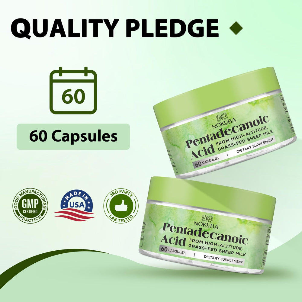 Ingredients panel for Nokuba Pentadecanoic Acid bottle