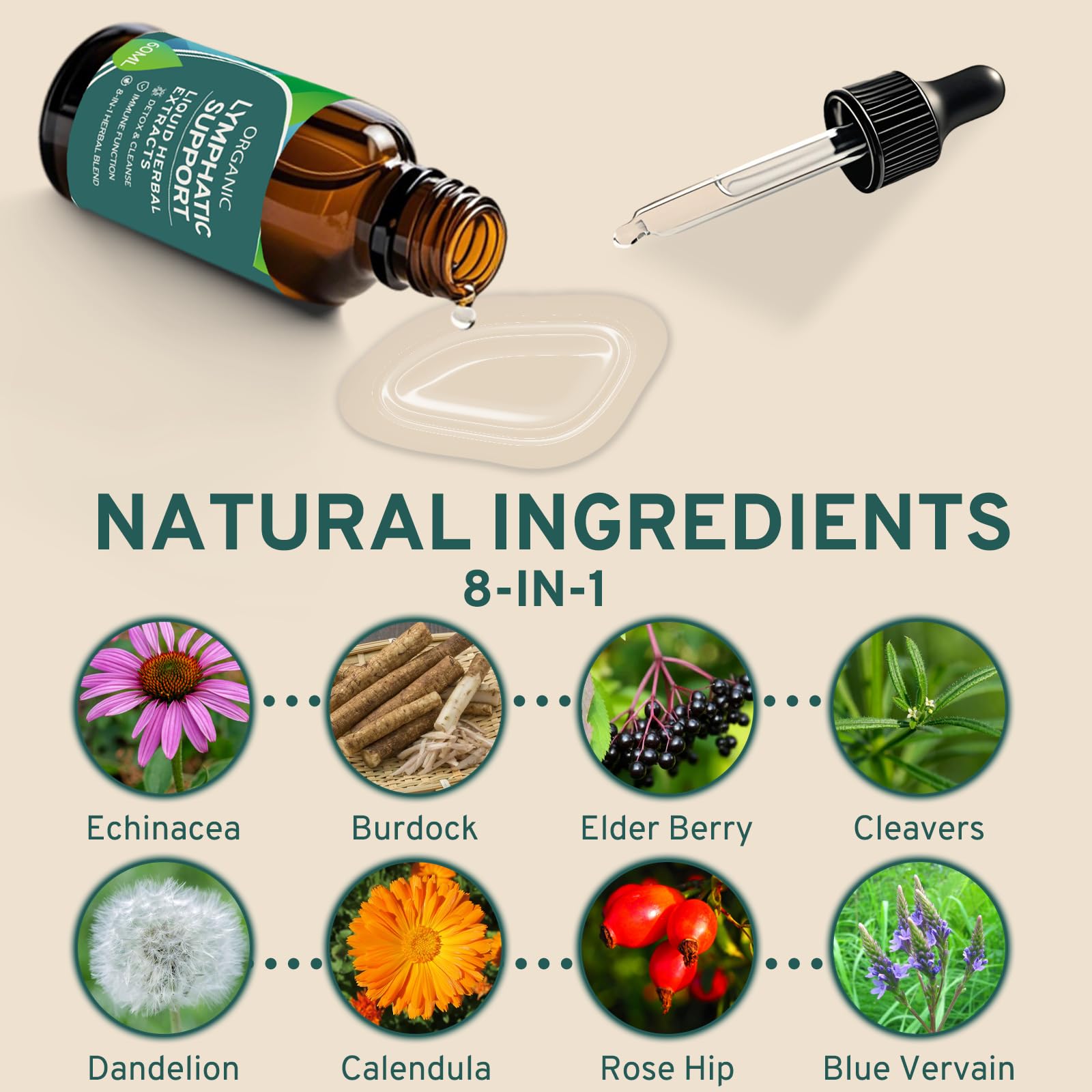 Label highlighting non-GMO and alcohol-free formula.