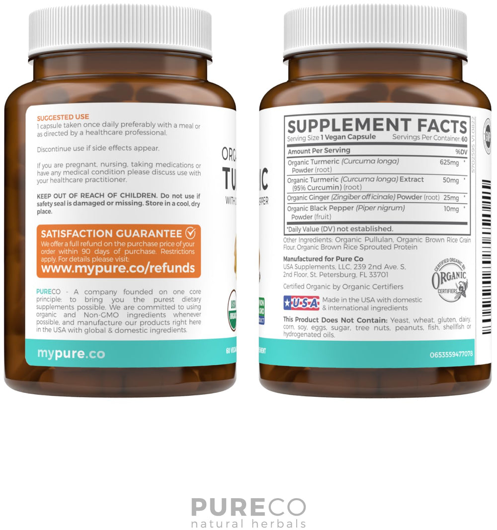 Non-GMO, dairy-free, gluten-free turmeric capsules