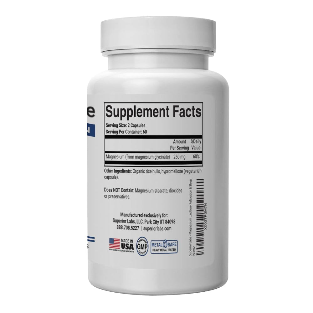 Non-GMO formula label on magnesium glycinate bottle