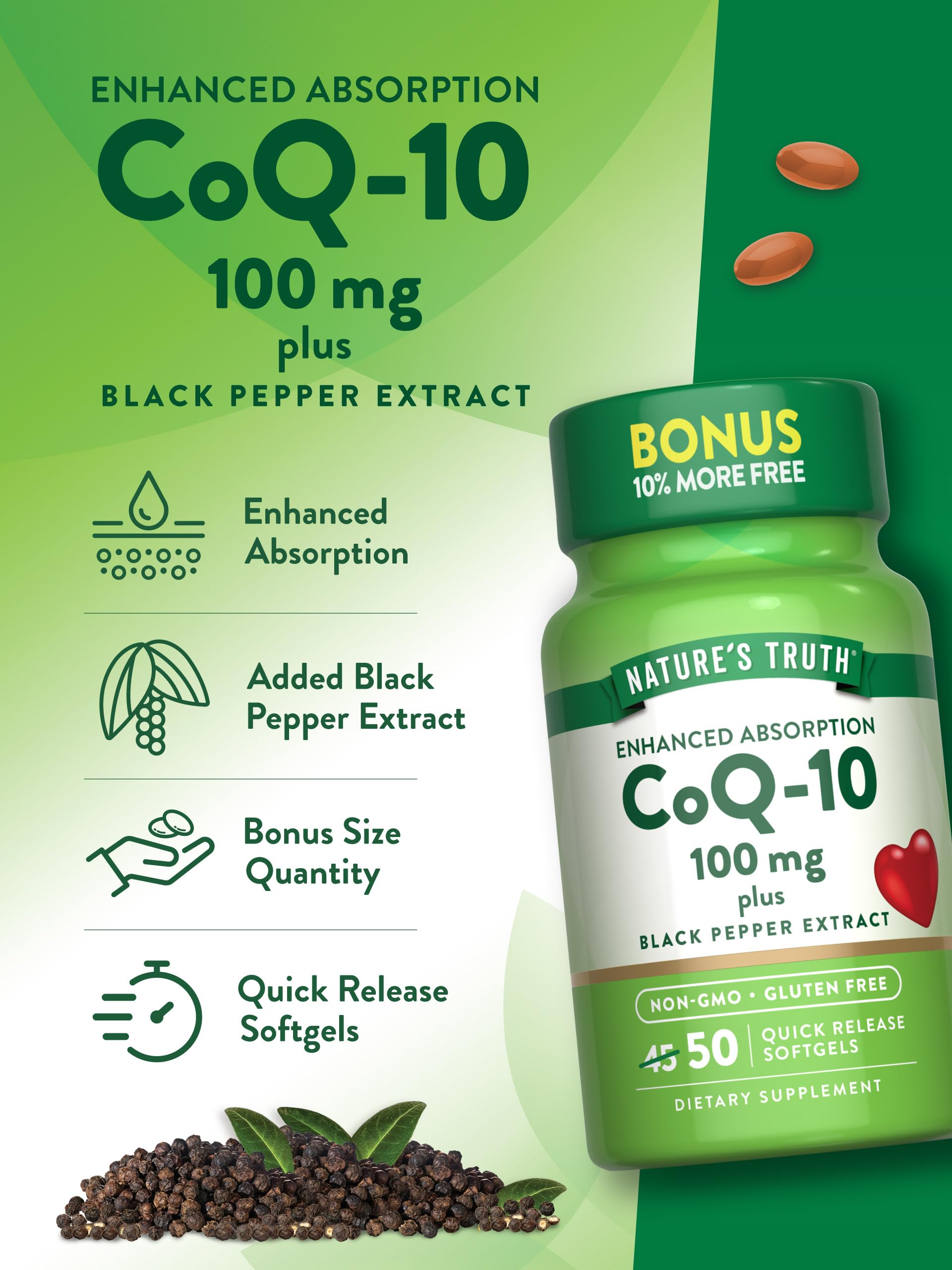 Non-GMO and Gluten-Free badge for Nature's Truth CoQ10