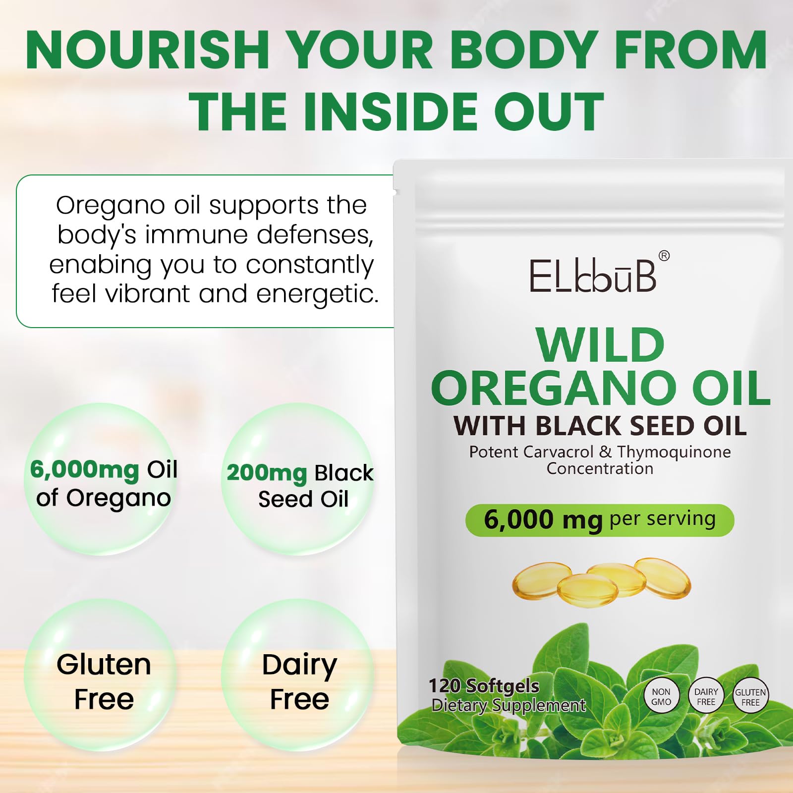 Non-GMO, gluten-free, and dairy-free certification icons on packaging