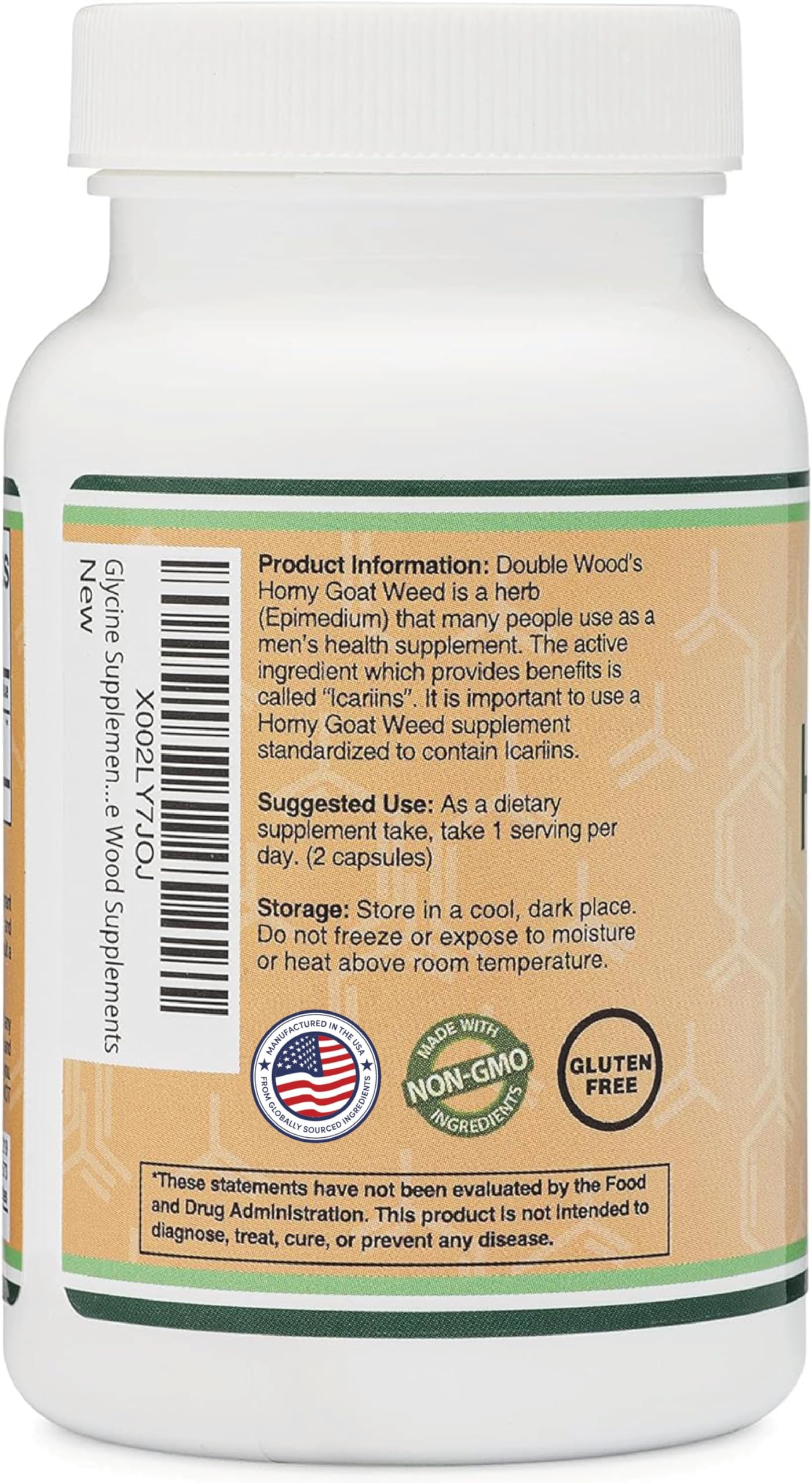 Non-GMO and gluten-free Horny Goat Weed supplement by Double Wood