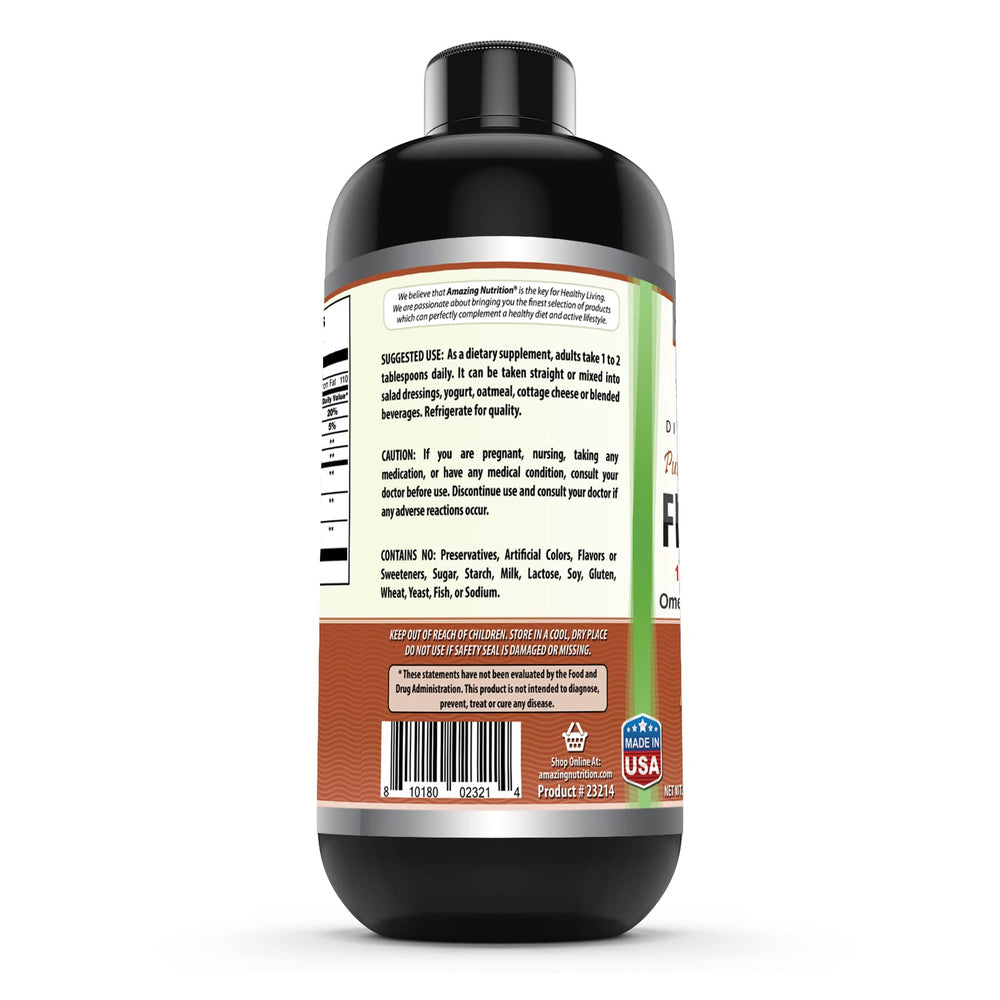 Non-GMO and Gluten Free label on flaxseed oil bottle