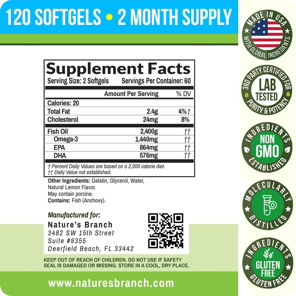 Non-GMO gluten-free omega-3 fish oil label