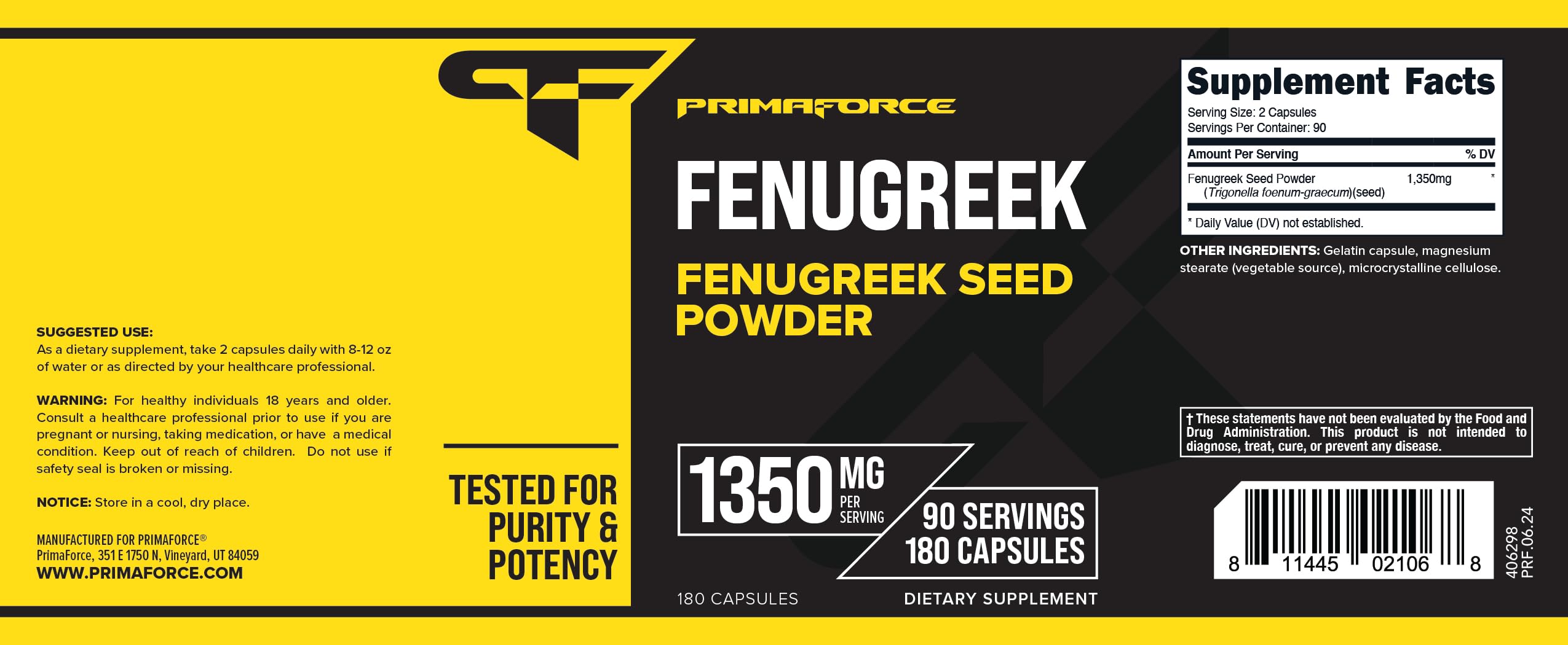 Non-GMO and gluten-free PrimaForce fenugreek capsules on bottle