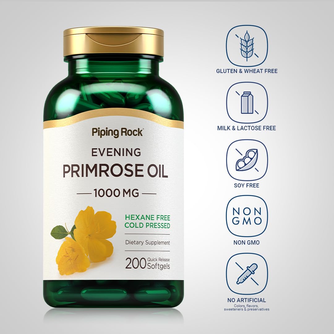 Non-GMO and gluten-free primrose oil supplement packaging