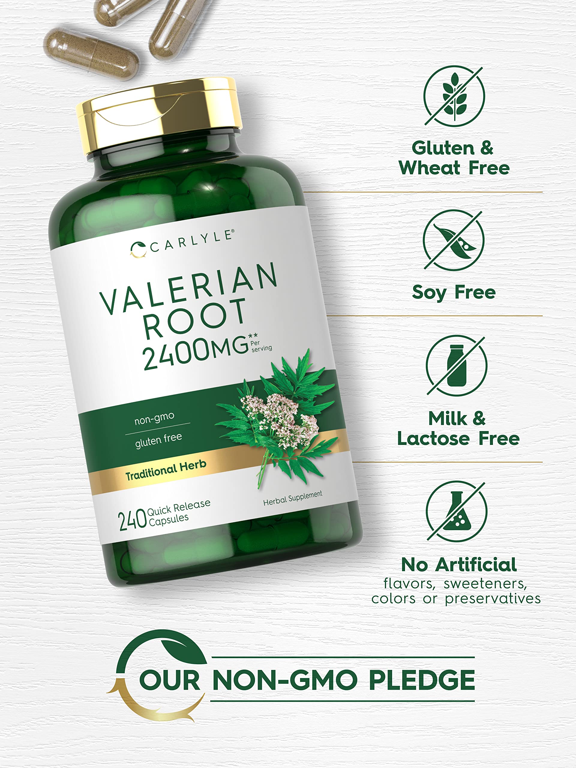 Non-GMO and gluten-free Valerian Root herbal supplement