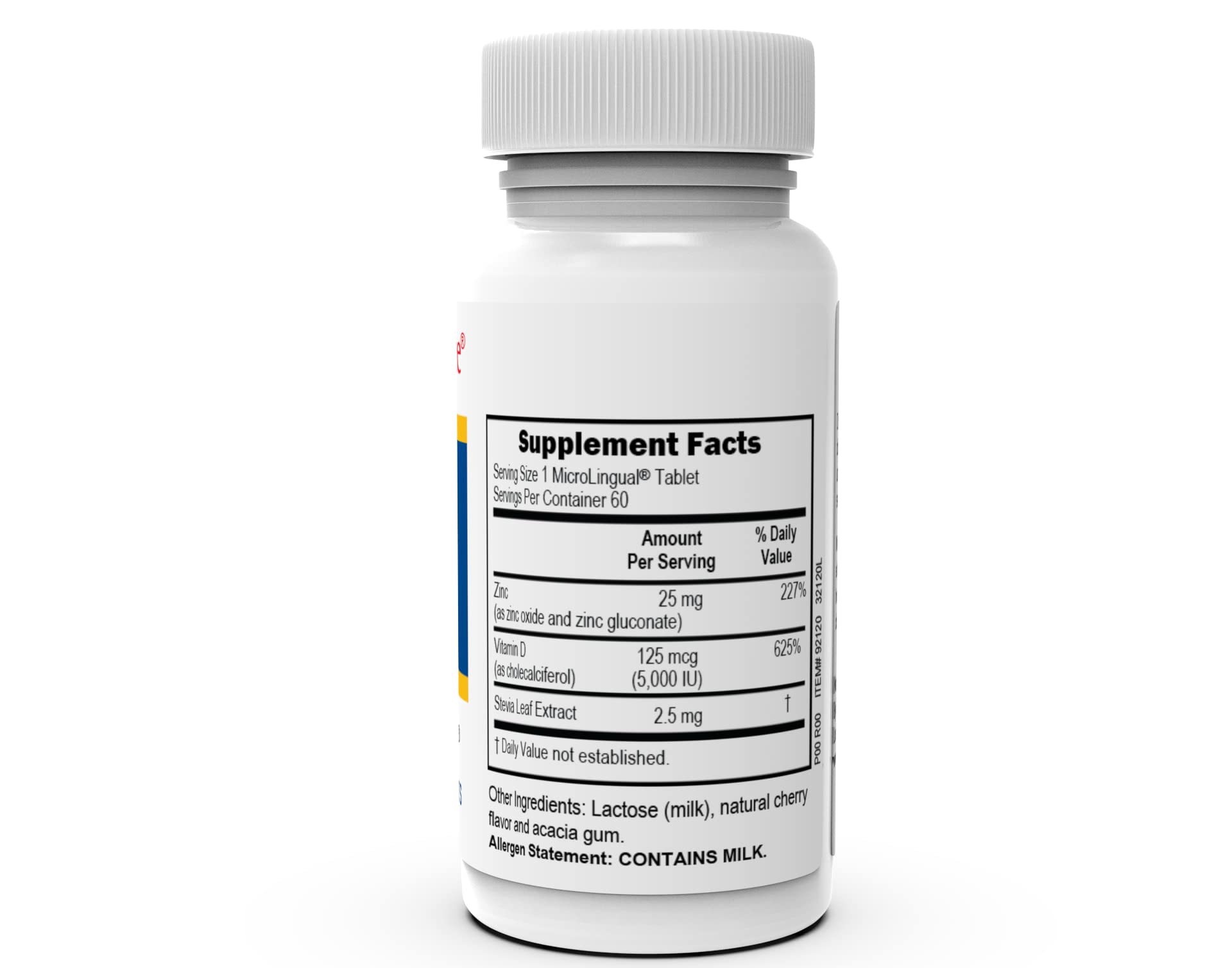 Non-GMO gluten-free zinc with Vitamin D3 label