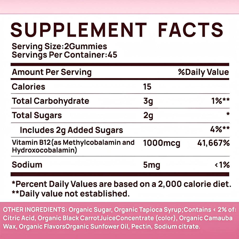 Non-GMO organic B12 gummies in bottle