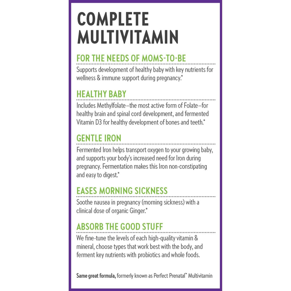 Non-GMO Project Verified and gluten-free labels on prenatal vitamins