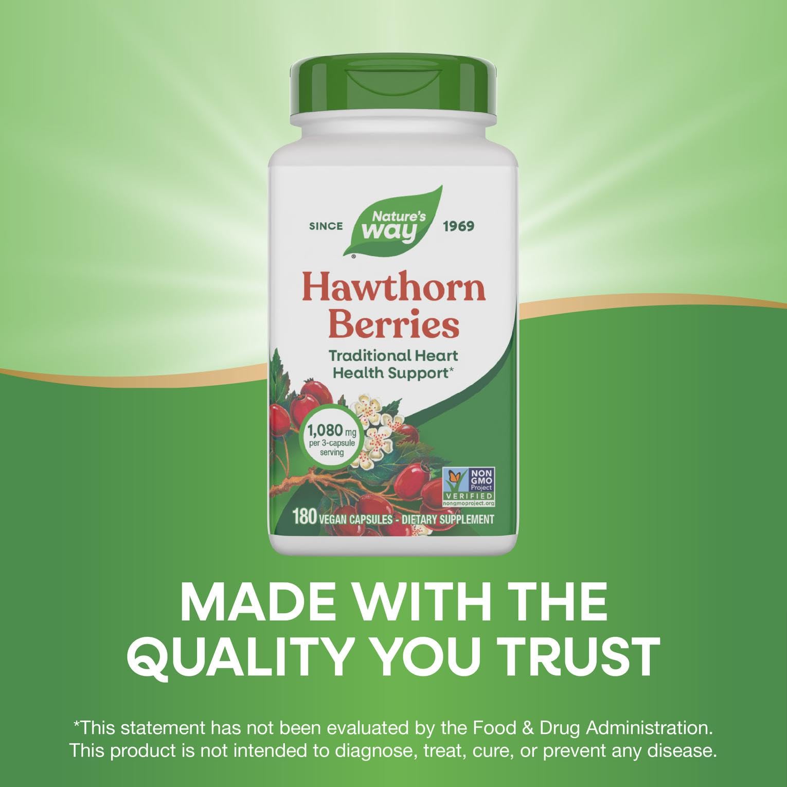 Non-GMO Project Verified logo next to Hawthorn Berries packaging