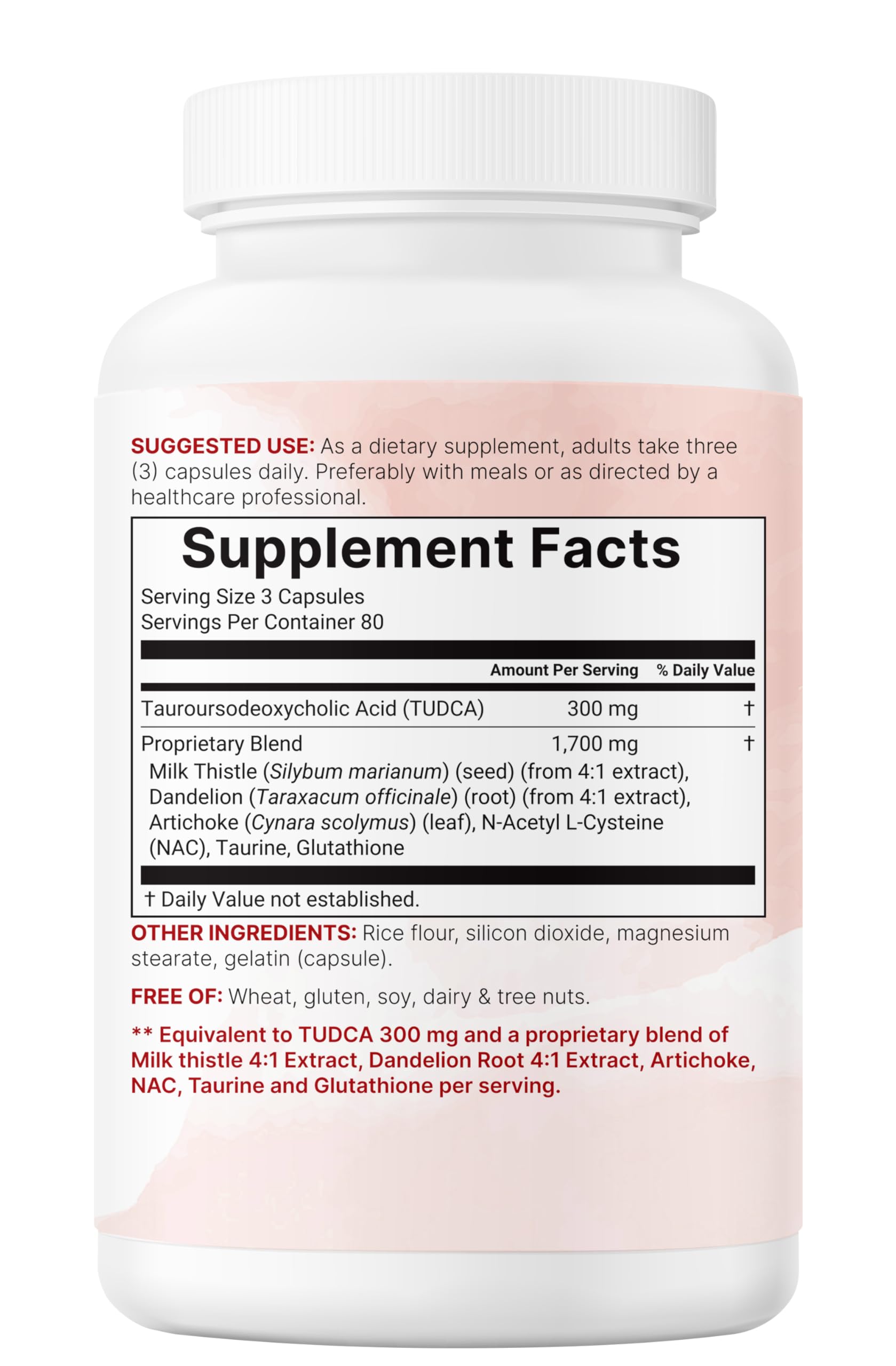 Non-GMO, soy-free, dairy-free, gluten-free, third-party tested label