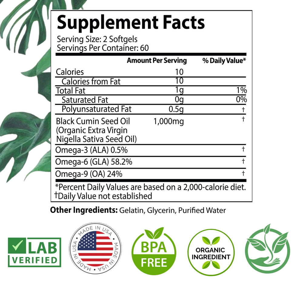 Non-GMO black seed oil softgels packaging