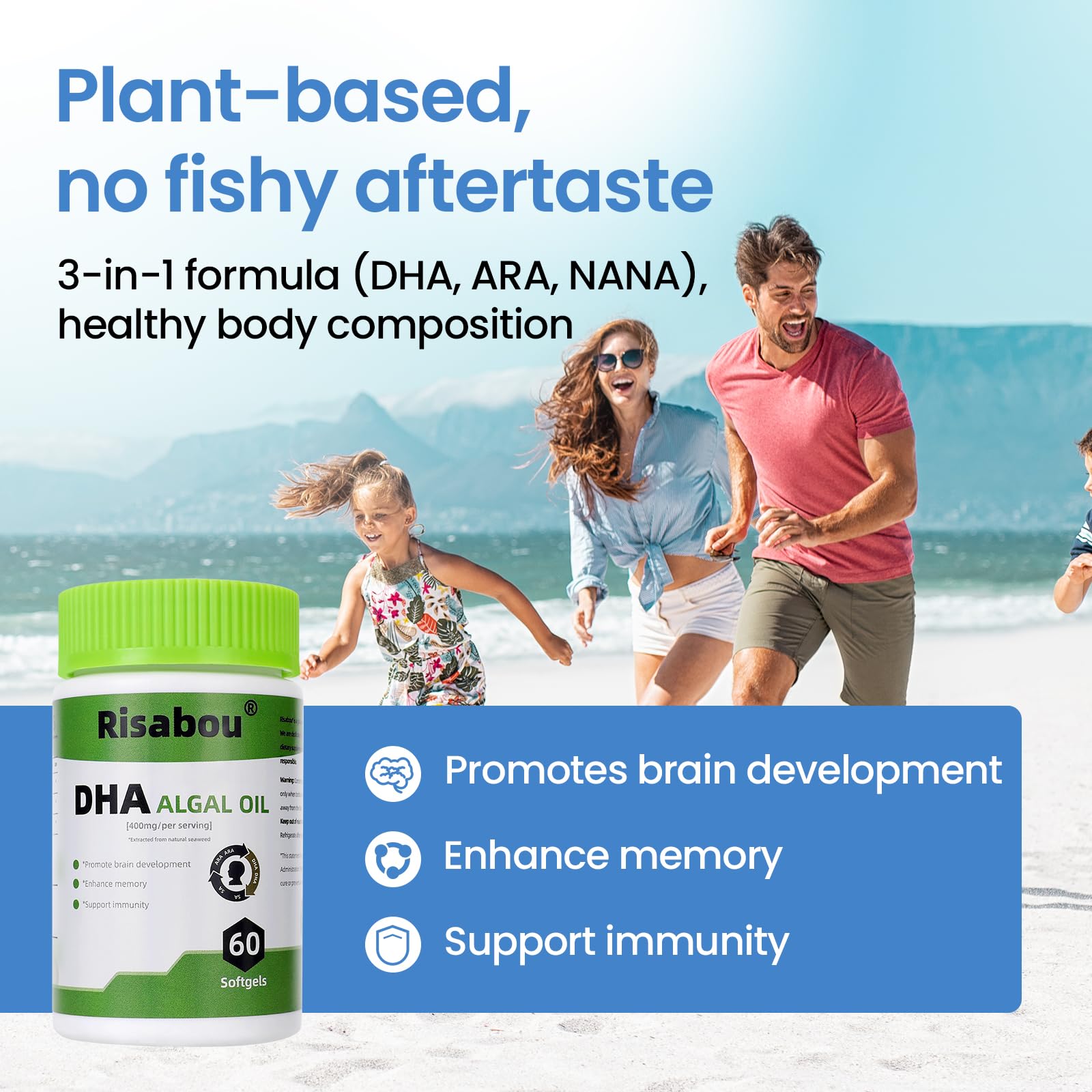Non-GMO vegan DHA softgels for brain support