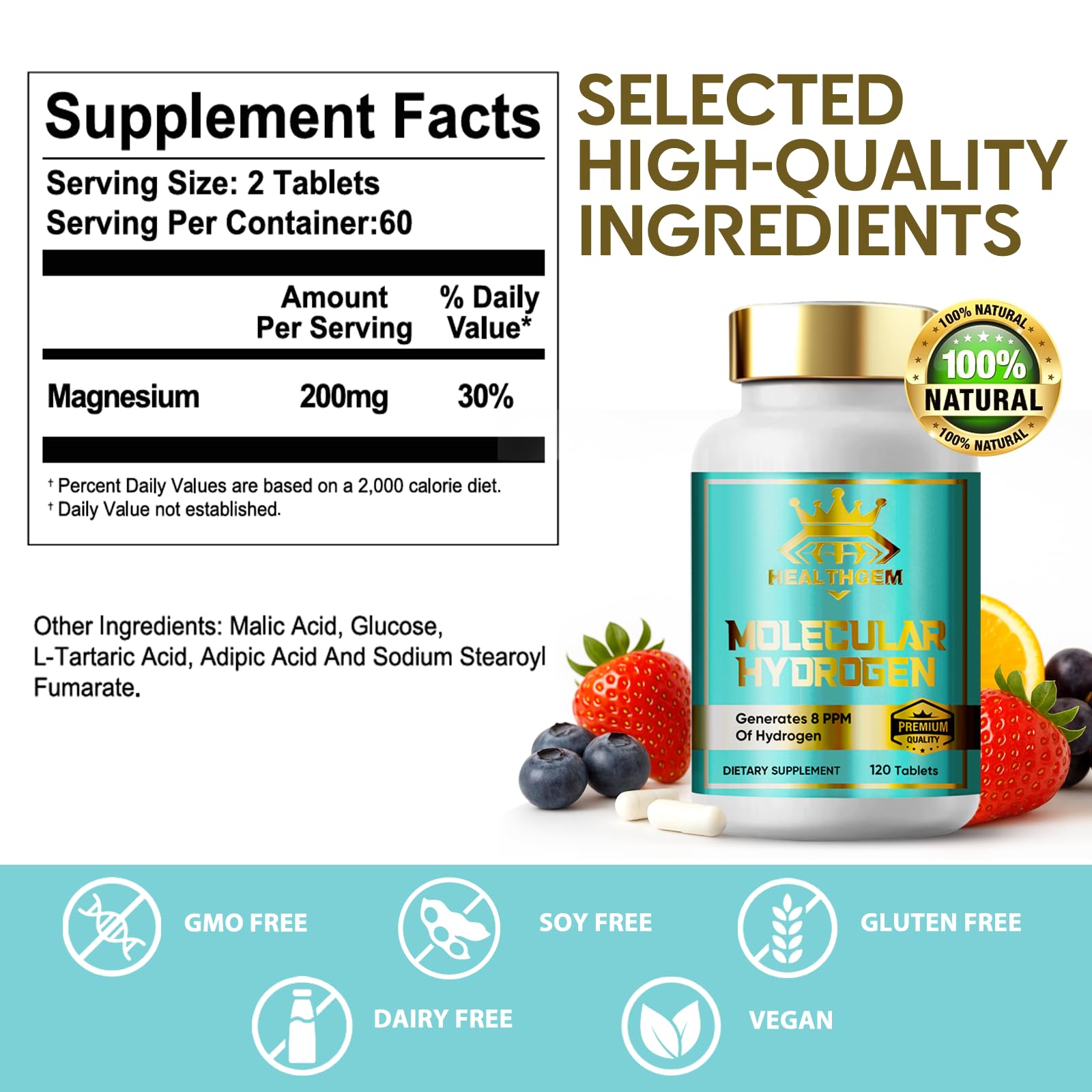 Non-GMO, vegan, gluten-free certification label