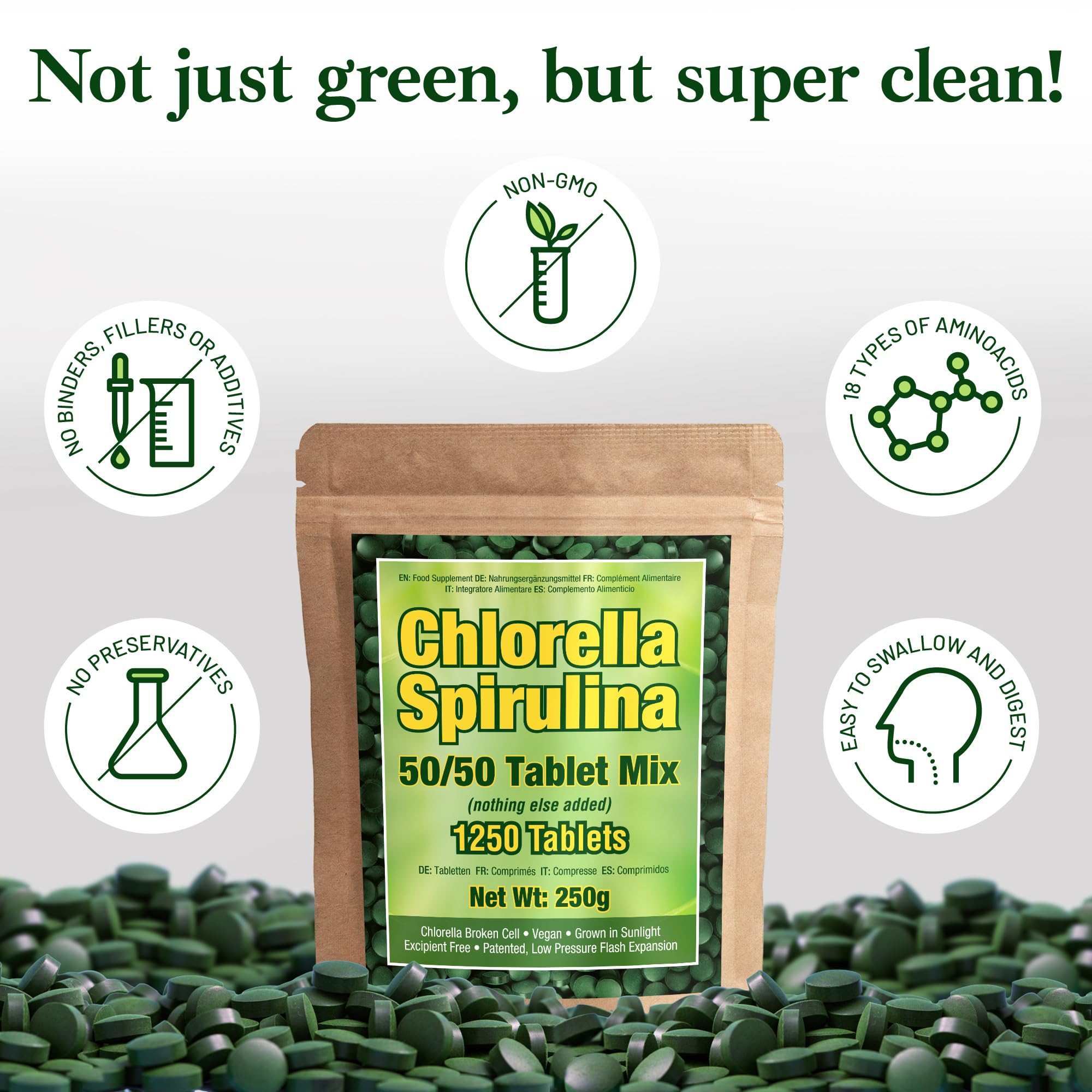 Non-GMO vegan spirulina and chlorella packaging