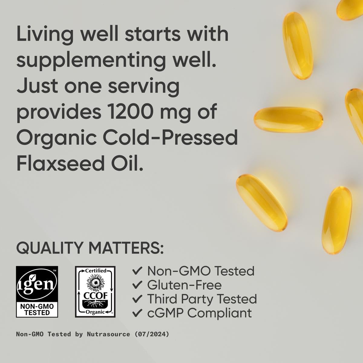 Non-GMO verified flaxseed oil softgels label