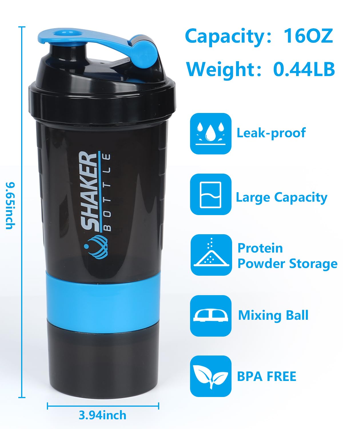 Non-slip frosted surface shaker bottle 22 oz