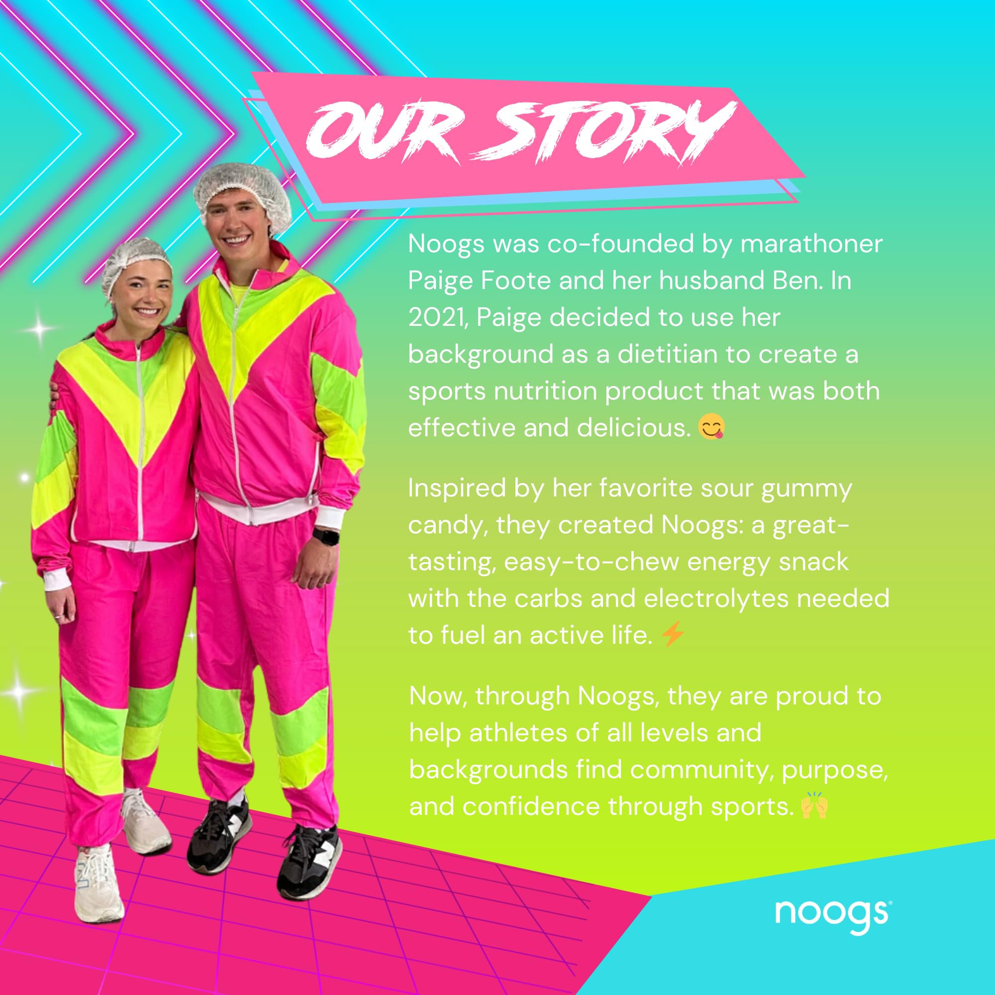 Noogs Sour Energy Chews Lemon Zinger ingredients visuals signaling vegan, gluten-free, caffeine-free profile.