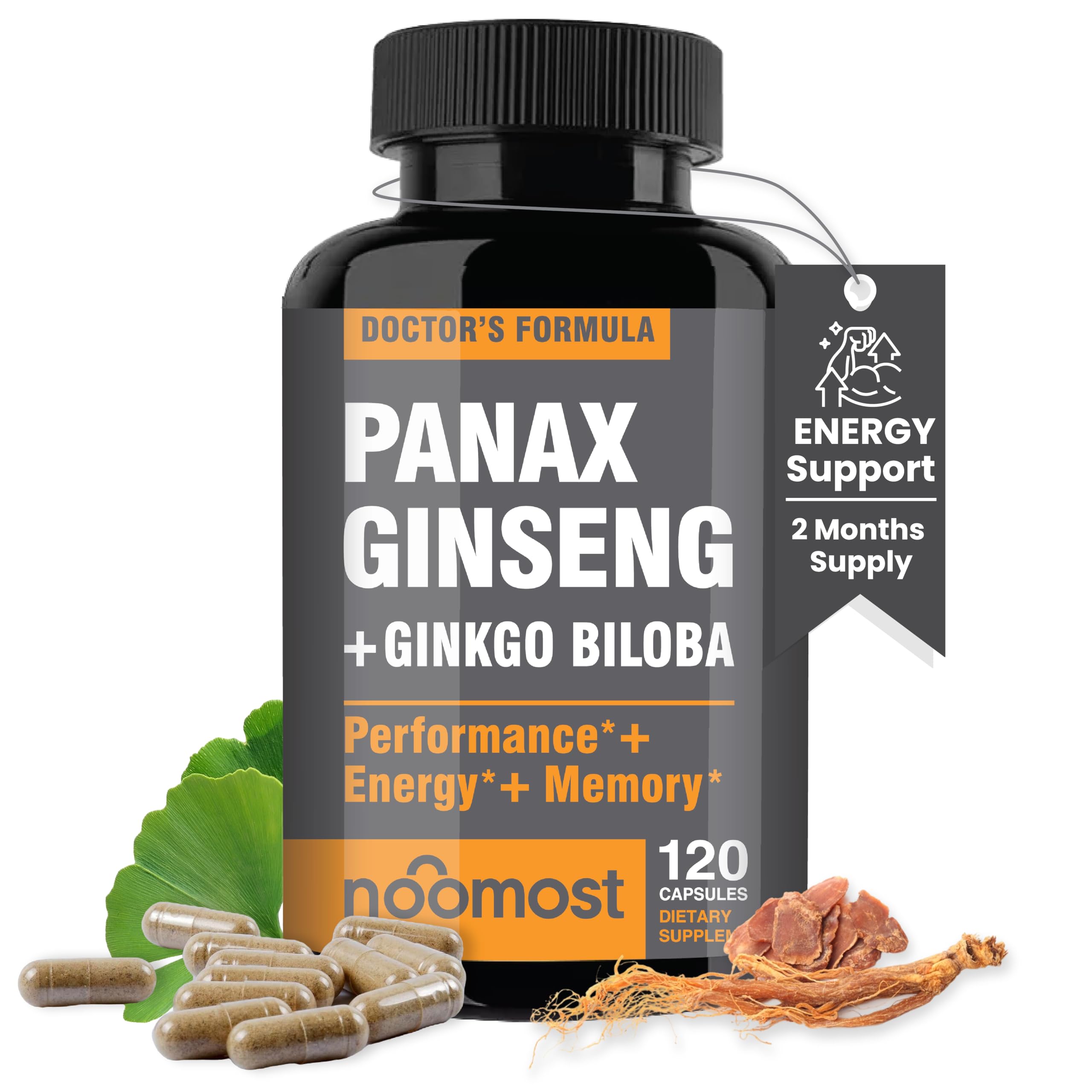 NooMost bottle showing Korean Red Panax Ginseng + Ginkgo Biloba capsules