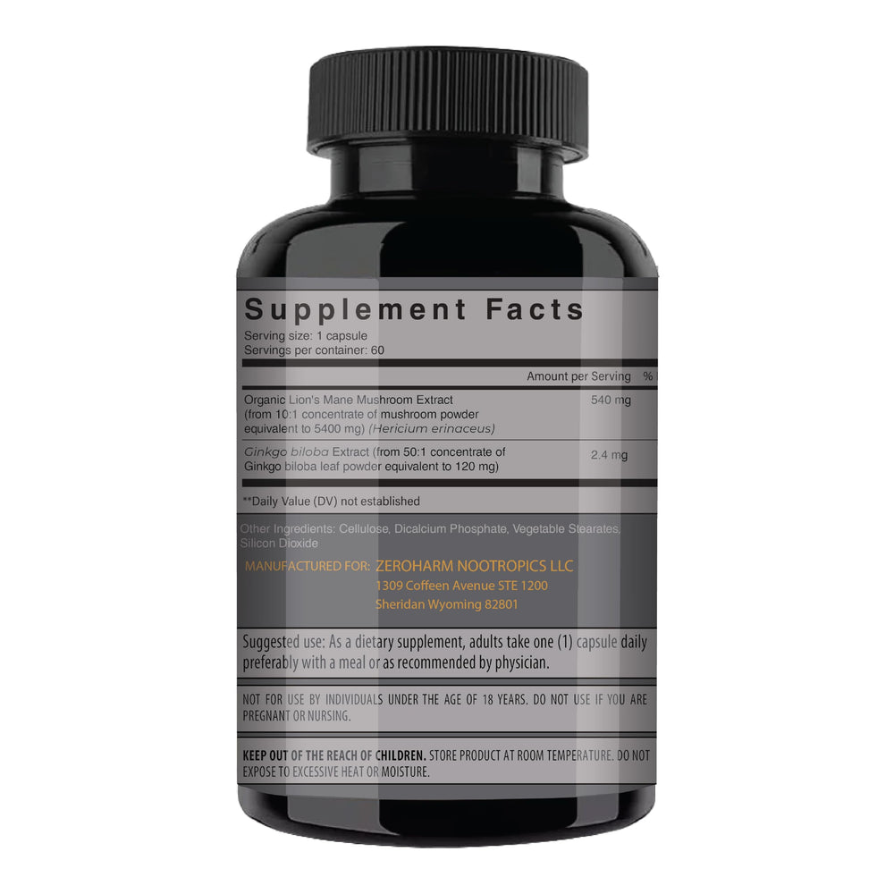 Product packaging and bottle of NooMost Lions Mane supplement