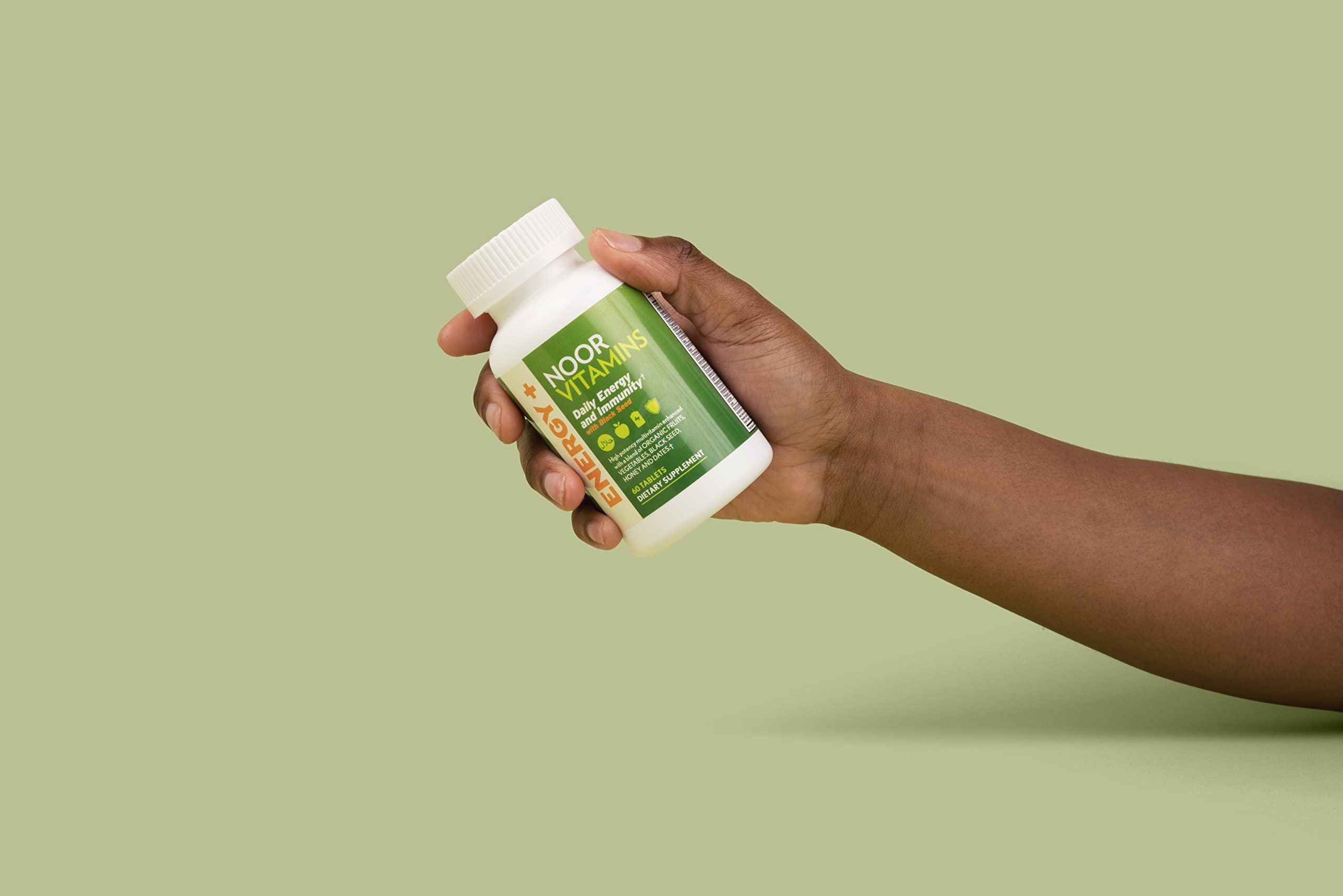 Icons indicating gelatin-free, GMO-free, gluten-free