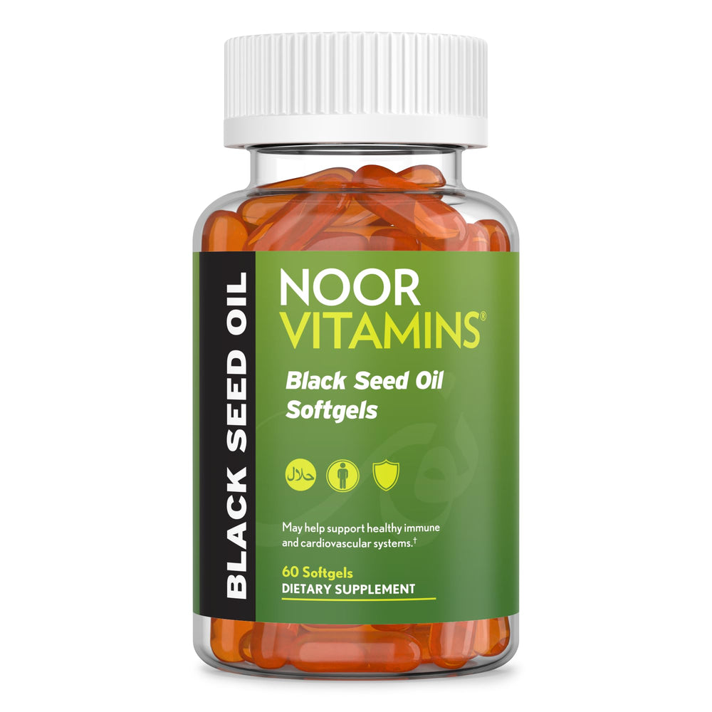 Noor Vitamins Halal Black Seed Oil Capsules 1000 mg per capsule bottle