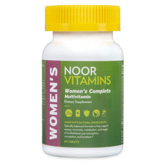 Front view of Noor Vitamins Halal vegan women’s multivitamin bottle