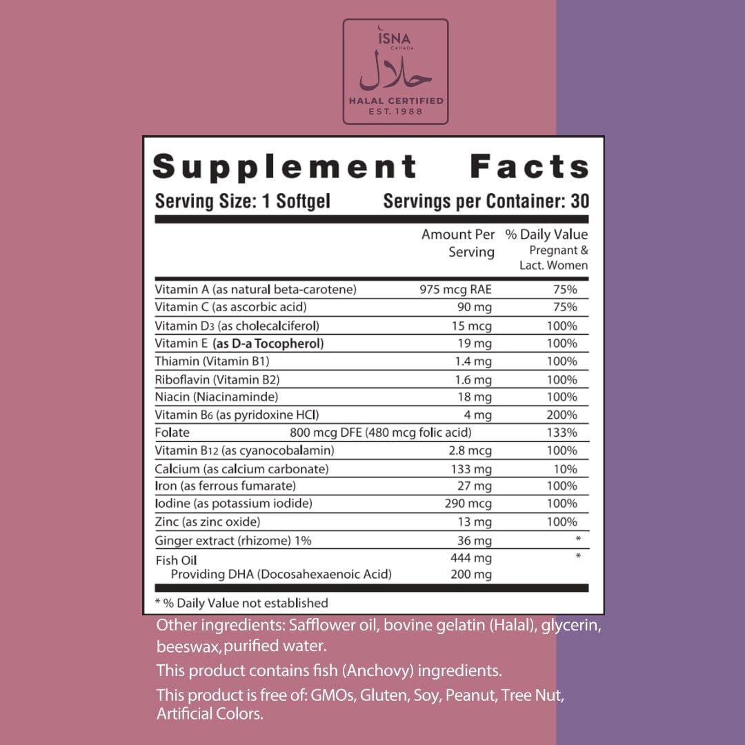 Nutrition and vitamin/mineral ingredients for Noor Prenatal