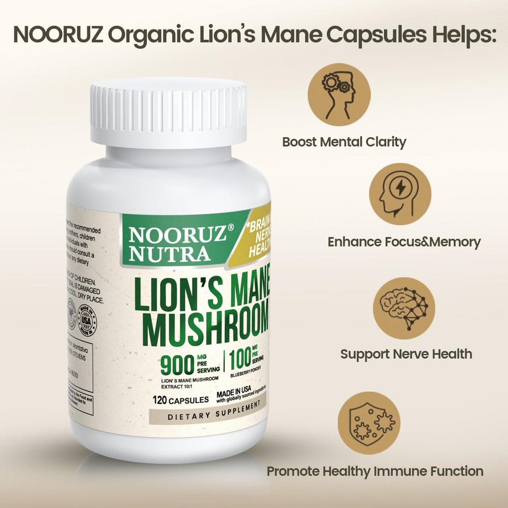 Label and ingredients of NOORUZ Organic Lion's Mane