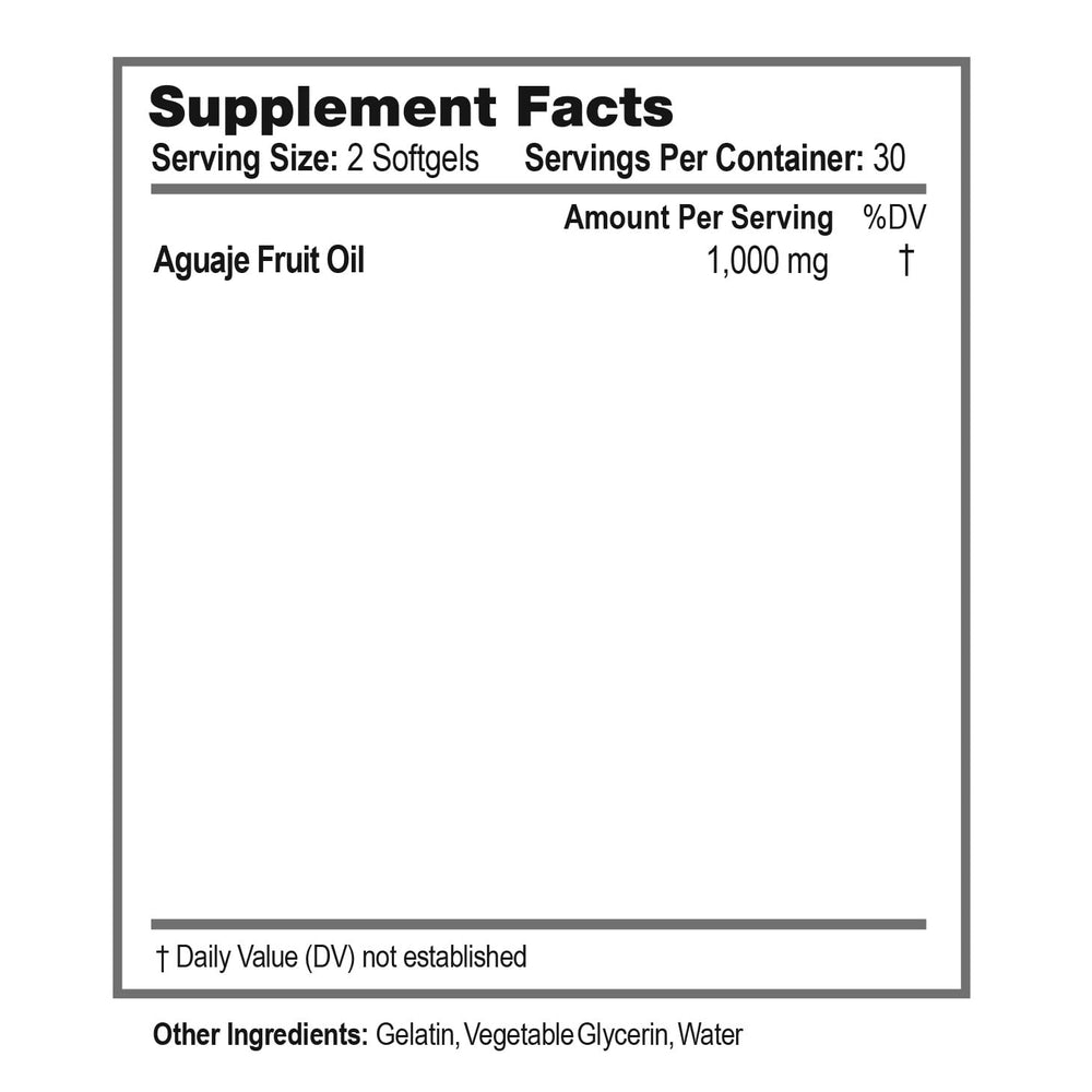 Close-up of Aguaje oil softgels highlighting glossy capsules