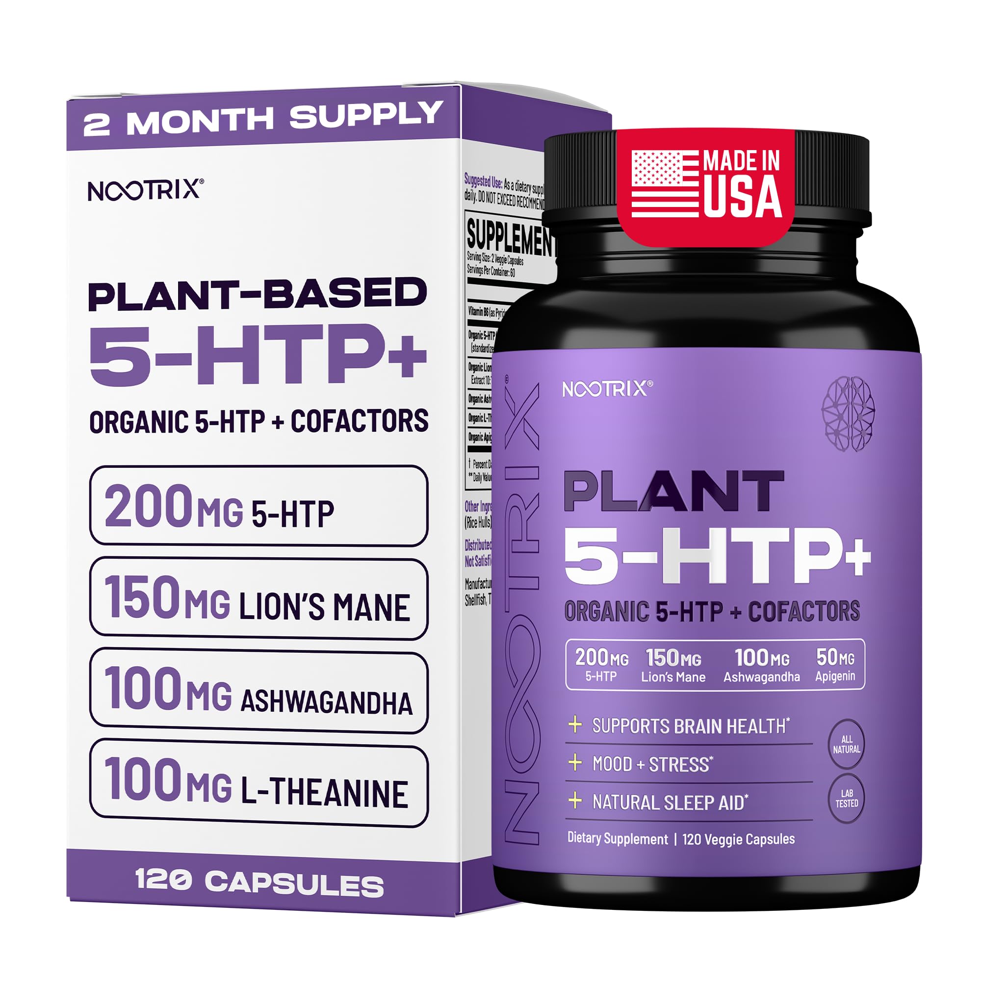 Nootrix Organic 5-HTP+ supplement bottle with capsules on white background