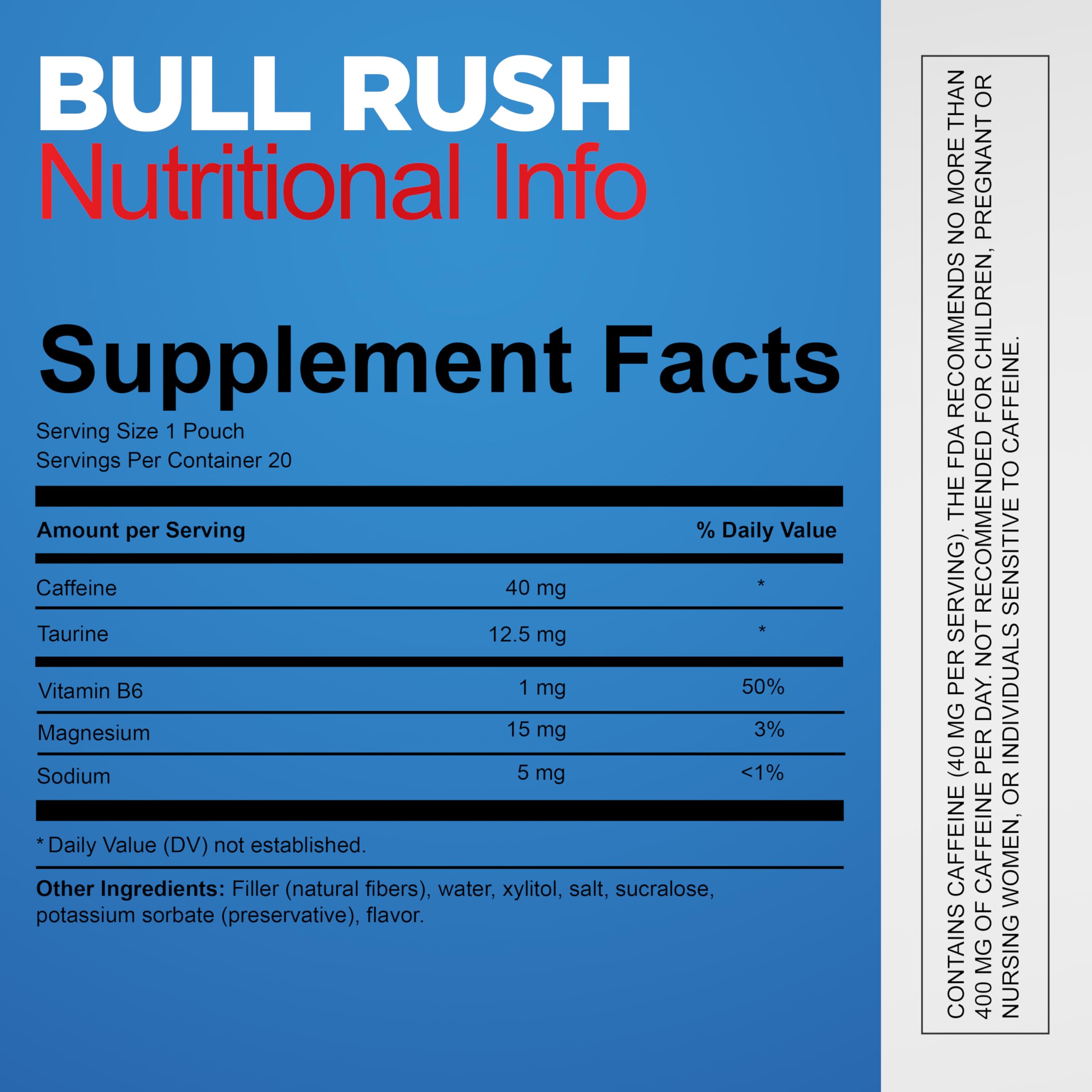 Nootro Bull Rush can back highlights caffeine and ingredients information