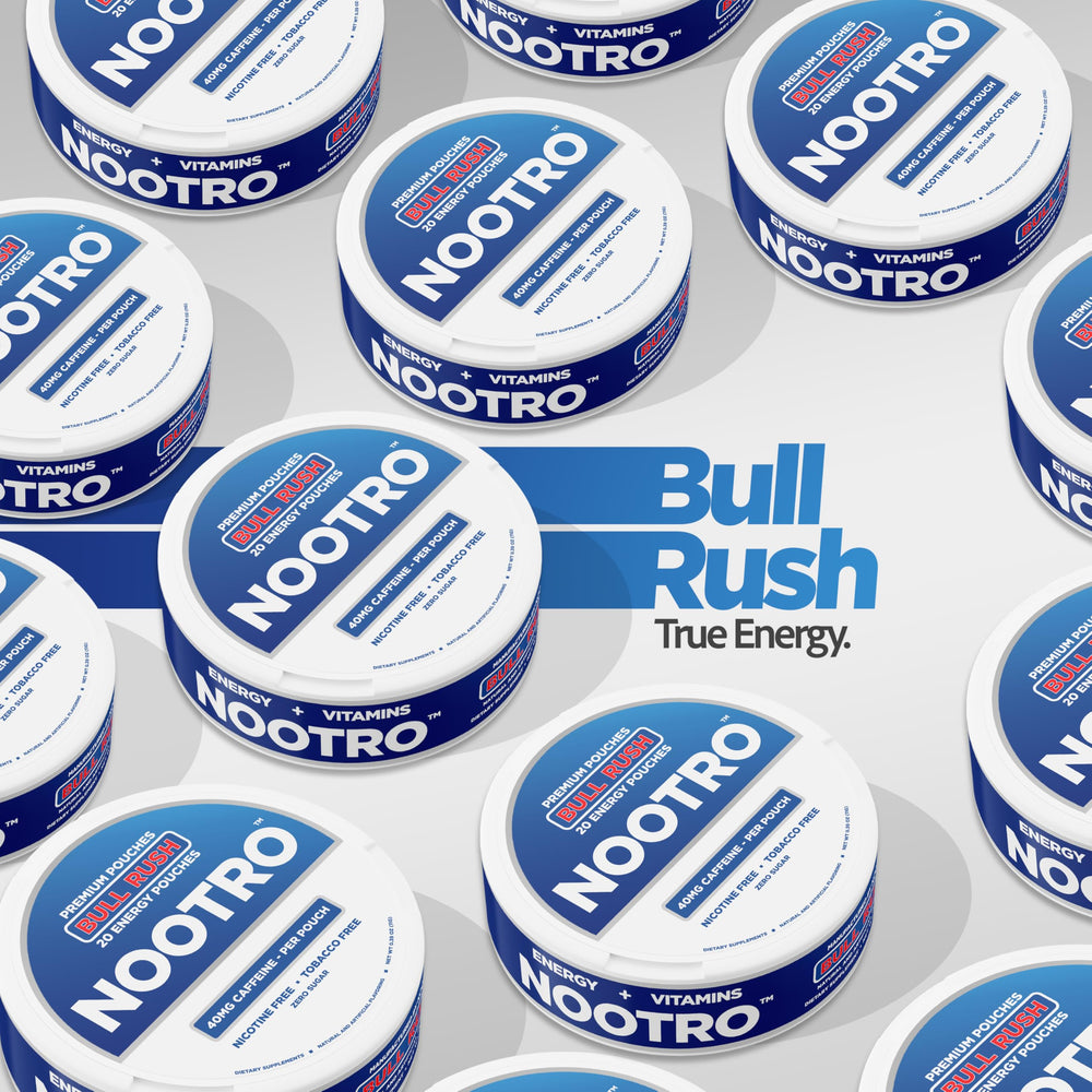 Nootro Bull Rush logo close-up captures bold branding and product vibe