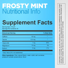Nootro Energy Pouches 40 mg caffeine per pouch for steady daytime focus.