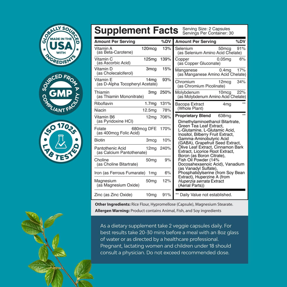 Brain health and memory concept with vitamins