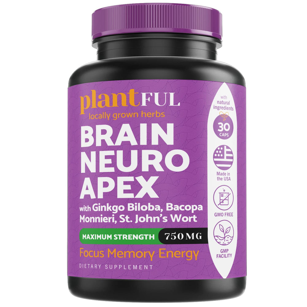 Nootropic brain supplement bottle highlighting focus, energy and memory benefits