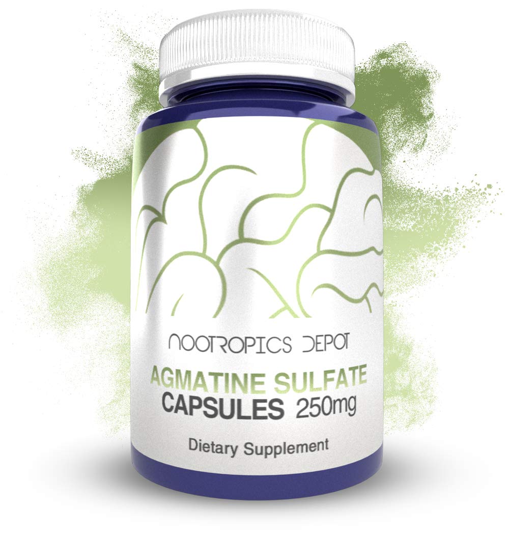 Nootropics Depot agmatine sulfate capsules bottle front for energy and performance support.