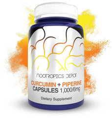 Front view of Nootropics Depot Curcumin + Piperine Capsules bottle