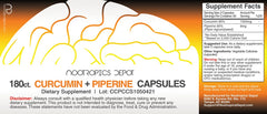 Close-up of Curcumin 1000mg + Piperine 6mg label on bottle