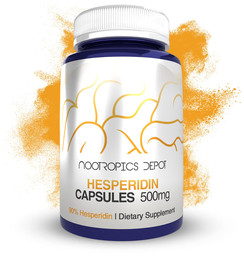 Front view of Nootropics Depot Hesperidin Capsules bottle, 500mg, 180-count