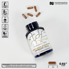 Bottle with capsules displayed for Lions Mane supplement