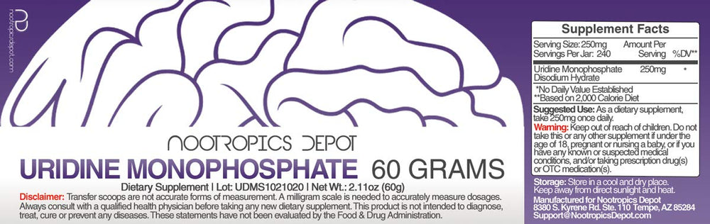 Uridine Monophosphate powder disodium salt form from Nootropics Depot offers stable cognitive support