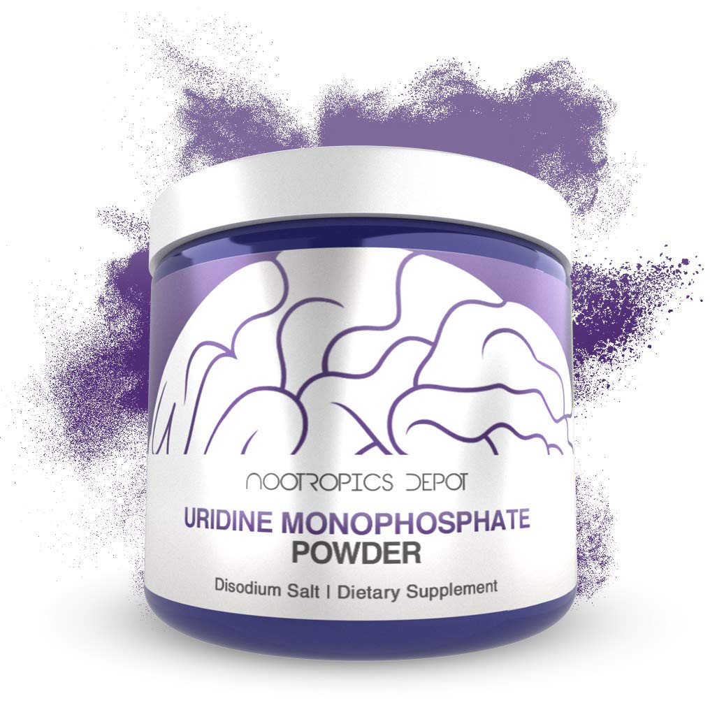 Nootropics Depot Uridine Monophosphate powder tub front supports cognitive focus for daily tasks