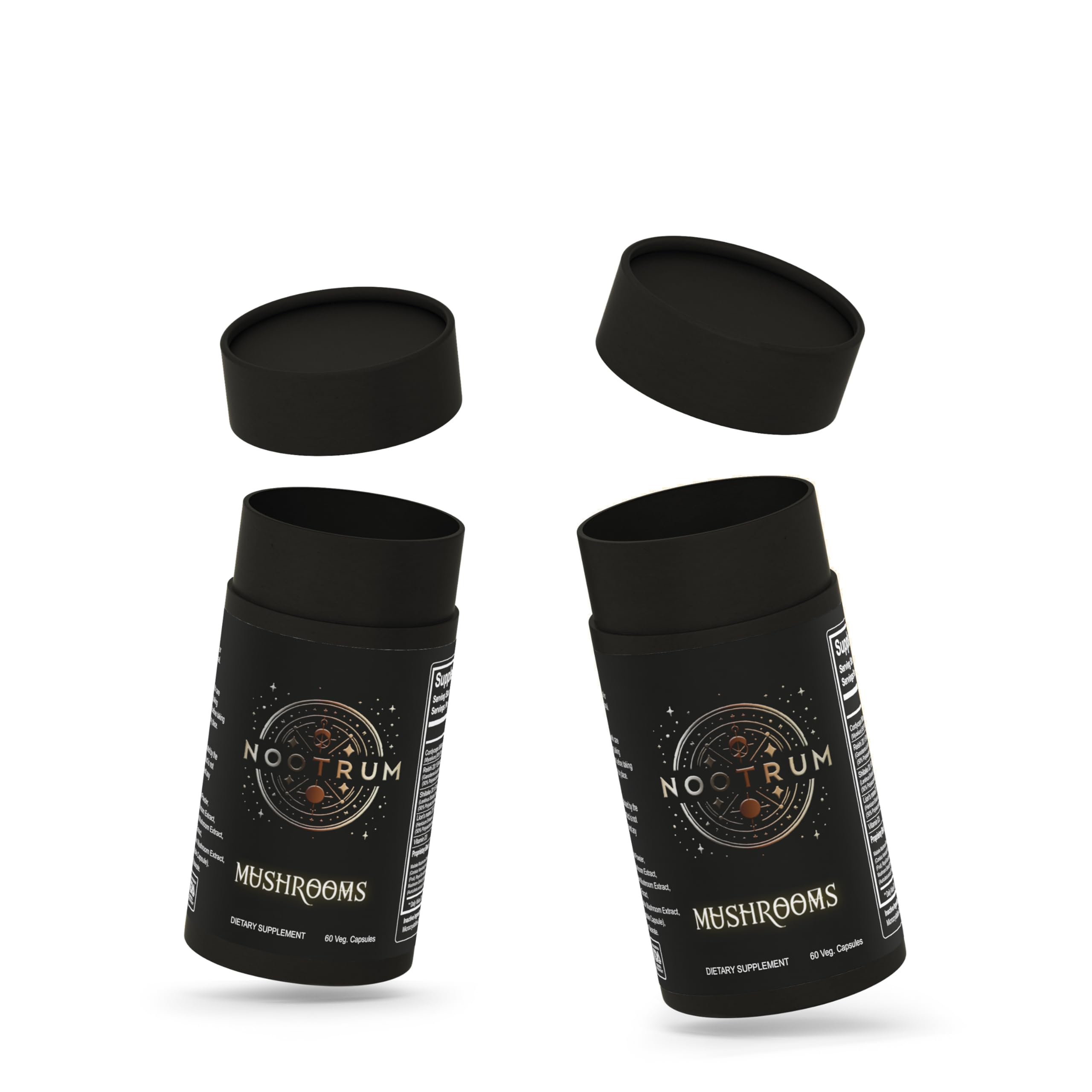 Nootrum Mushrooms capsules on a wooden surface