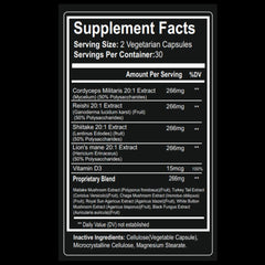Ingredient panel showing mushroom extracts